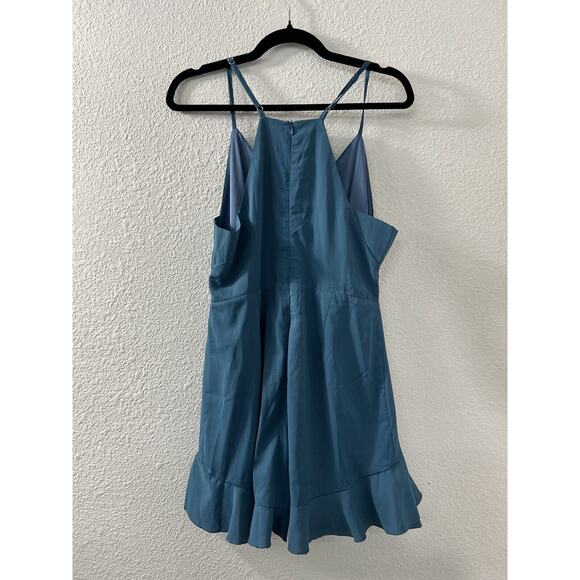 Foteisy Women's Romper Shorts Size‎ L Ruffle Front Adjustable Strap Teal Lined - Picture 16 of 16